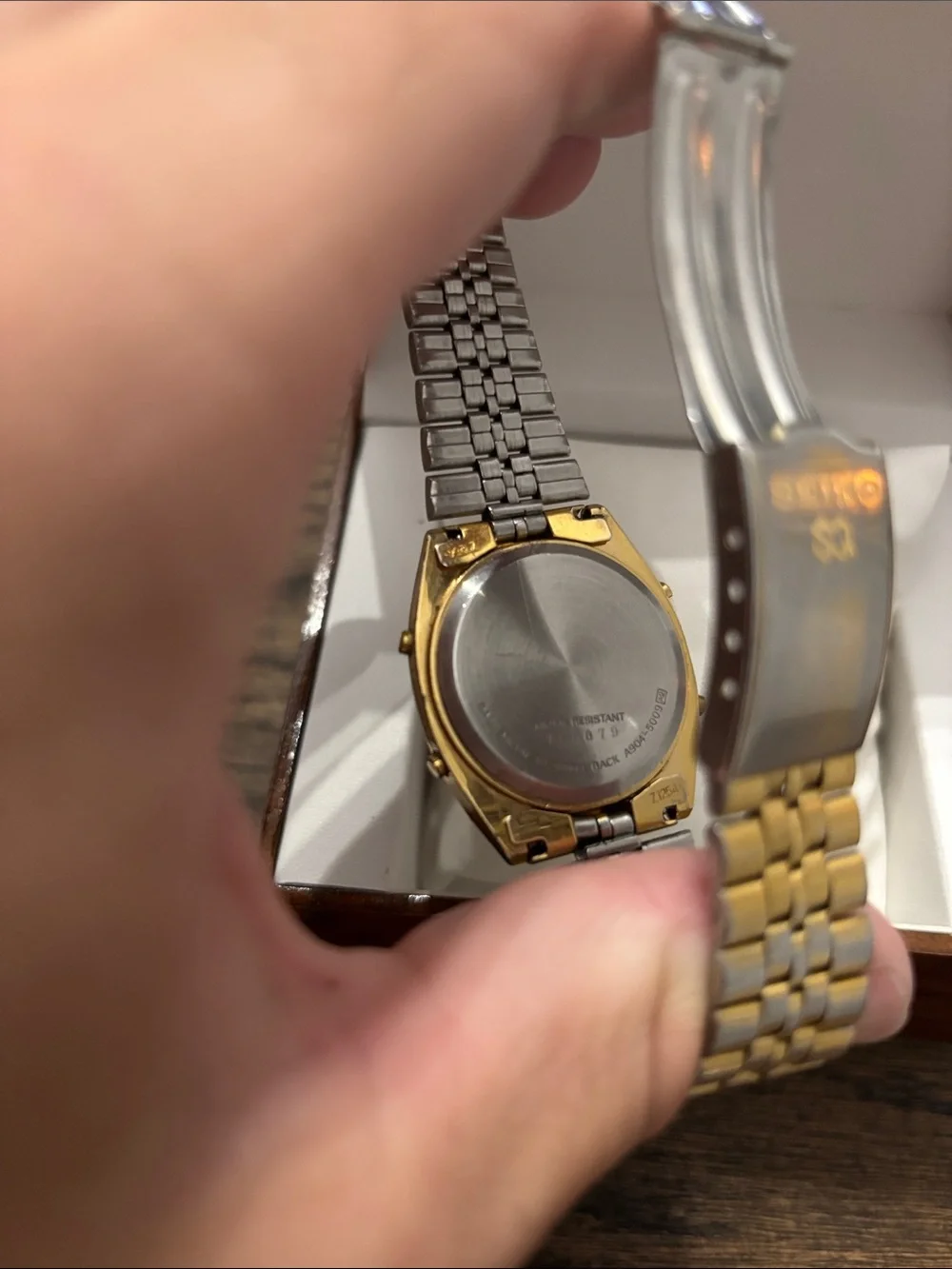 Seiko Gold Tone Digital Alarm Chronograph Watch